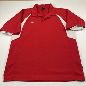 Nike Team Dri-Fit Polo Shirt Men's M Knit Poly Red White Athletic Short Sleeve